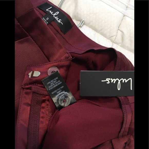 7.Lulus Burgundy Satin My Story Trouser Pants S - Picture 5 of 11